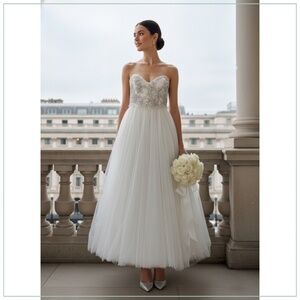 $3600 Reem Acra Roses Ivy Tulle, Bead, Pearl & Crystal-Embellished Bridal Gown